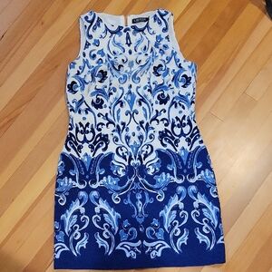 Lauren Ralph Lauren Blue and White Patterned Mini Dress
